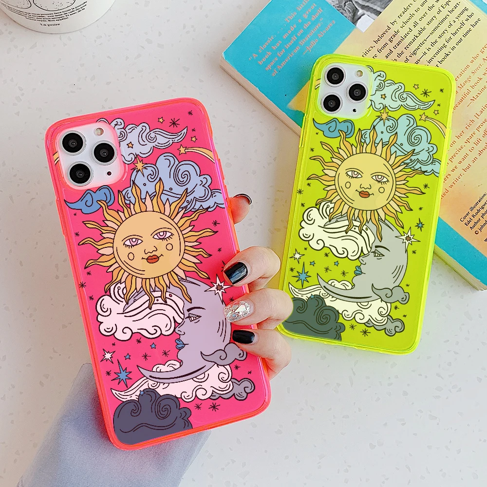 Sun Face Fluorescence phone case For iPhone 11 Pro max X XR XS MAX case For iPhone 8 7 plus back cover Fashion luxury soft case Sun Face Fluorescence phone case For iPhone 11 Pro max X XR XS MAX case For iPhone 8 7 plus back cover Fashion luxury soft case