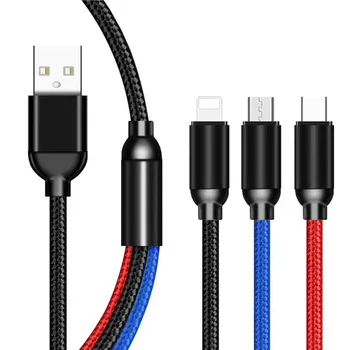 

High Quality 3in1 Mobile Phone USB Charging Cable Smartphone Micro USB Type C Cord For Samsung Huawei 3 in 1 Multi Charger Cable