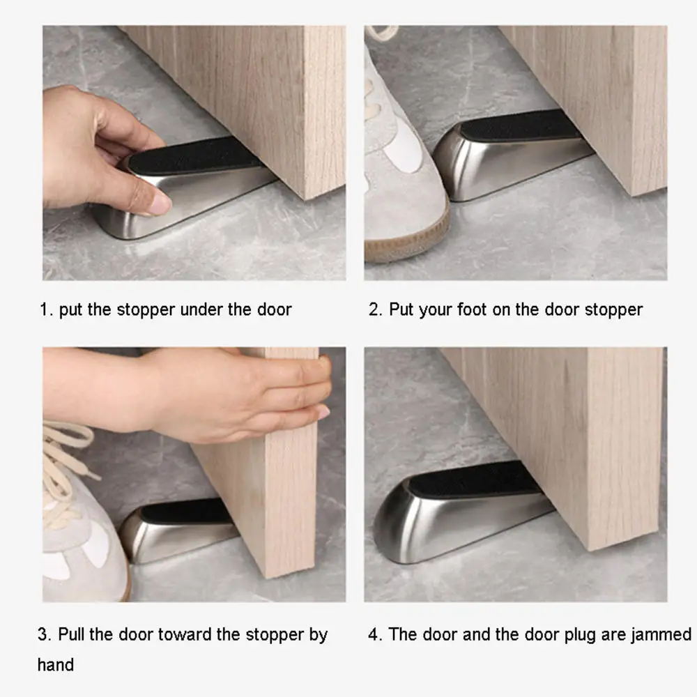 Safety Door Stopper With Metal Alloy Rubber Door Stop Wedge Works Quiet Hold Heavy Doors Firmly By Non-Skid Rubber Base Grip door stopper,silicone door stopper,door stopper bumpers