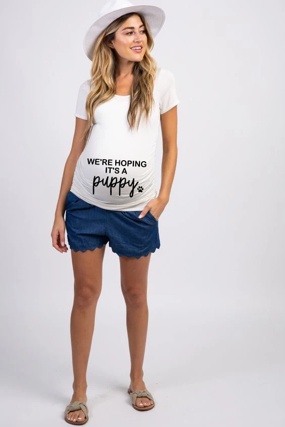 Мы надеемся, что это щенок, Футболка для беременных, Одежда для беременных, забавные буквы, Одежда для беременных женщин, летние топы, футболки - Цвет: P348-PSTWH-