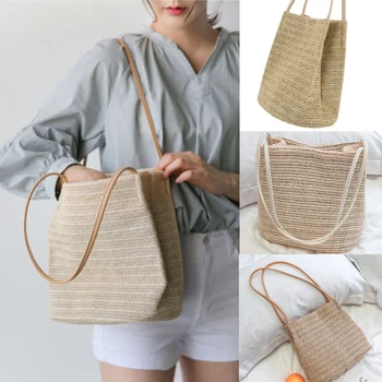 

Womens Storage Bags Women Summer Beach Straw Bags Large Woven Bags Purse Tote Handbags Women's Straw Handbag Shoulder Bag Tote