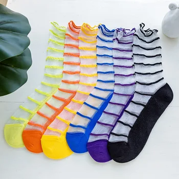 

pinstripe glass wool pile socks socks female ultra-thin transparent card stock spring and summer colored Women's summer socks