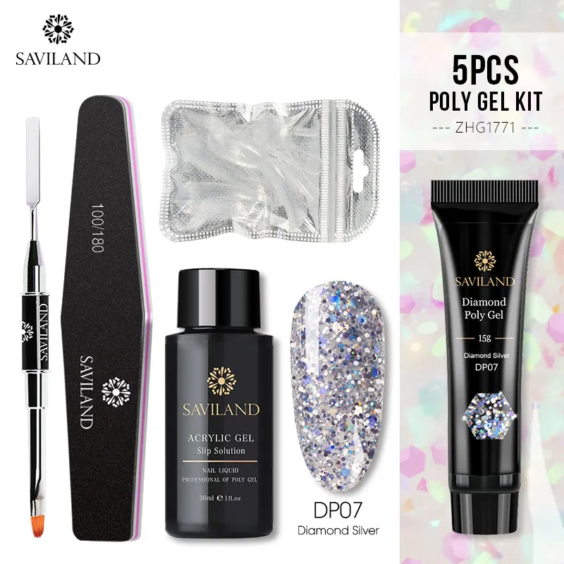 15ML 5PCS SET 7 SAVILAND алмазные блестящие полигелевые наборы для наращивания ногтей, УФ светодиодный Гель-лак, лак с блестками, быстрое строительство, профессиональный для ногтей - Цвет: 15ML 5PCS SET 7