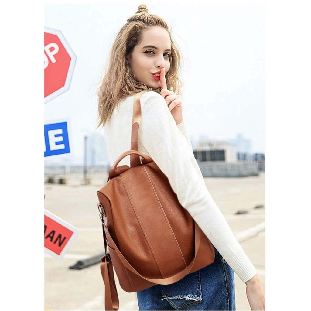 Aelicy Women Backpack Lady Satchel Travel Shopping School Girl Rucksack Vintage Bag Leather Dual-use Small Backpack 1021