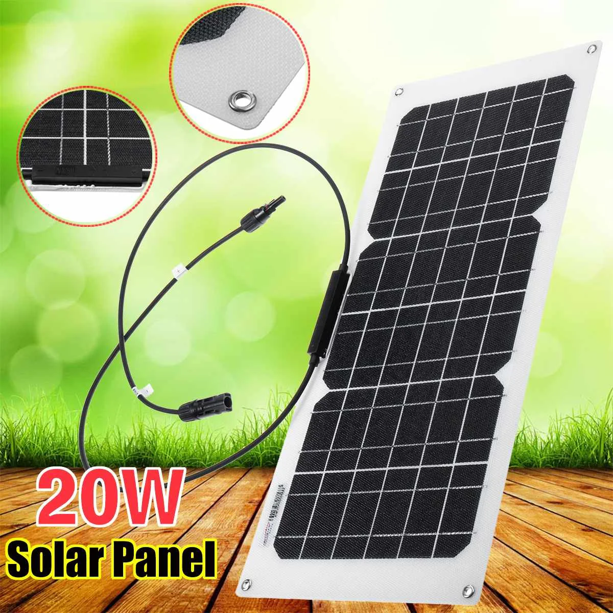 

18V 20w Flexible Solar Cell DIY Module Panel Crocodile Clip Connector Mono-Crystalline Solar Panel For Car Yacht Outdoor Charger