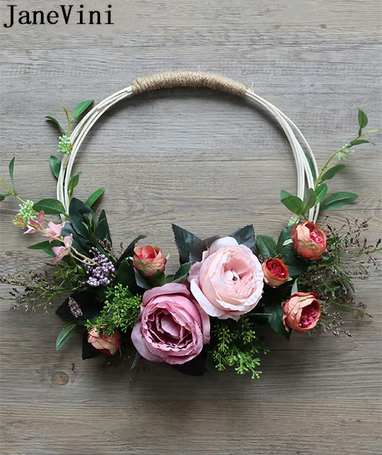 JaneVini искусственные цветы для свадьбы свадебные аксессуары для букетов Белая невеста цветочный венок розовые пионы гирлянда круглый букет