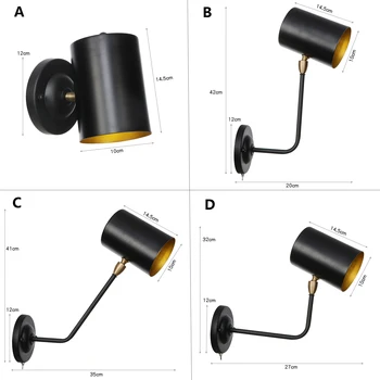 

Industrial Vintage Led Wall Lamp Switch Surface Retro Arm Sconce Wall Light American Design Wandlamp Iron Bedroom Corridor Black