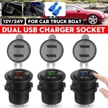

Car Truck Boat 12V/24V Dual USB Fast Charger Socket Outlet Voltmeter Volt Meters W/ Touch Switch