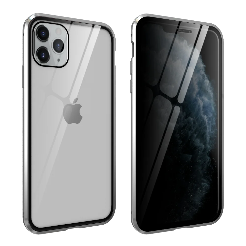 Suntaiho анти-писк Магнитный чехол для телефона для iPhone 11 Pro MAX двойной закаленное стекло магнит адсорбционный чехол для iPhone 11 11 Pro - Цвет: Silver
