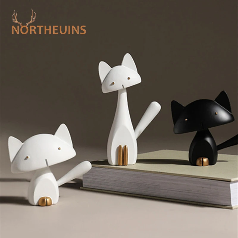 NORTHEUINS Resin Black White Cute Cat Figurines Modern Animal Statues Home Decortion Accessories Desk Art Christmas Sculpture