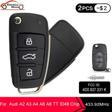 Keyecu atualizado flip keyless entrada substituição 3 botão 433.92mhz 4d0 837 231 k 4d0837231k para audi a2 a3 a4 a6 a8 tt id48 chip