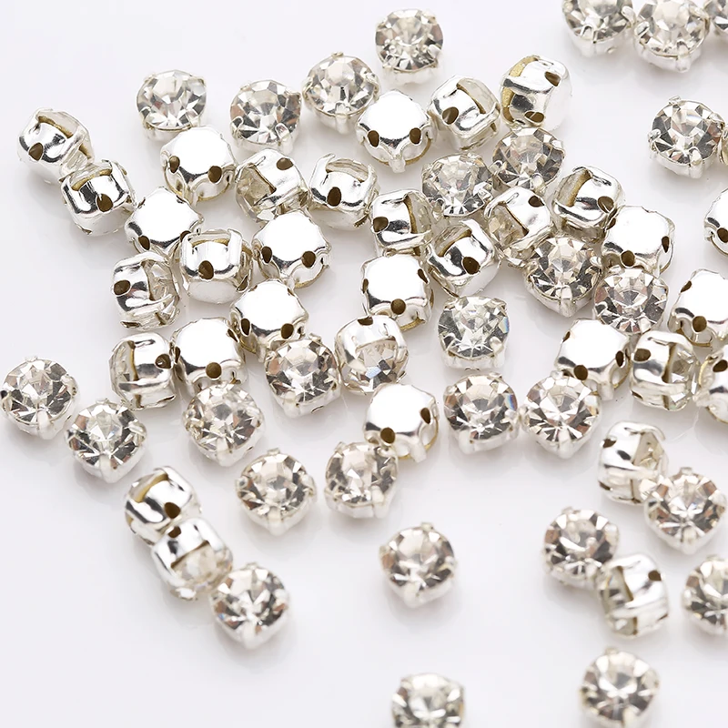 Sew on rhinestones sewing rhinestones rhinestone claw 3-10mm sliver claw sew on rhinestones clear crystal color sliver base sewing stone DIY decoration