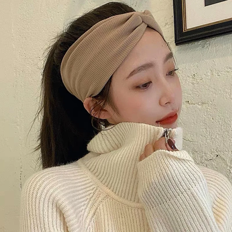 Women Headband Twist Turban Solid Wide Knitted Knotted Yoga Twisted Hairband Accessories For Turban Bandage Bandanas Hair Bands