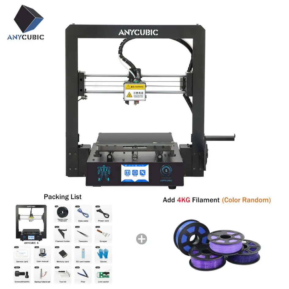 Anycubic 3d принтер мега-с набор нитей Полный металлический каркас до класса промышленного класса Высокая точность Impresora 3d наборы - Цвет: MegaS -Add 4KG