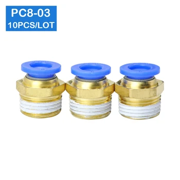 

High quality 10pcs BSPT PC8-03, 8mm to 3/8' Pneumatic Connectors male straight one-touch fittings