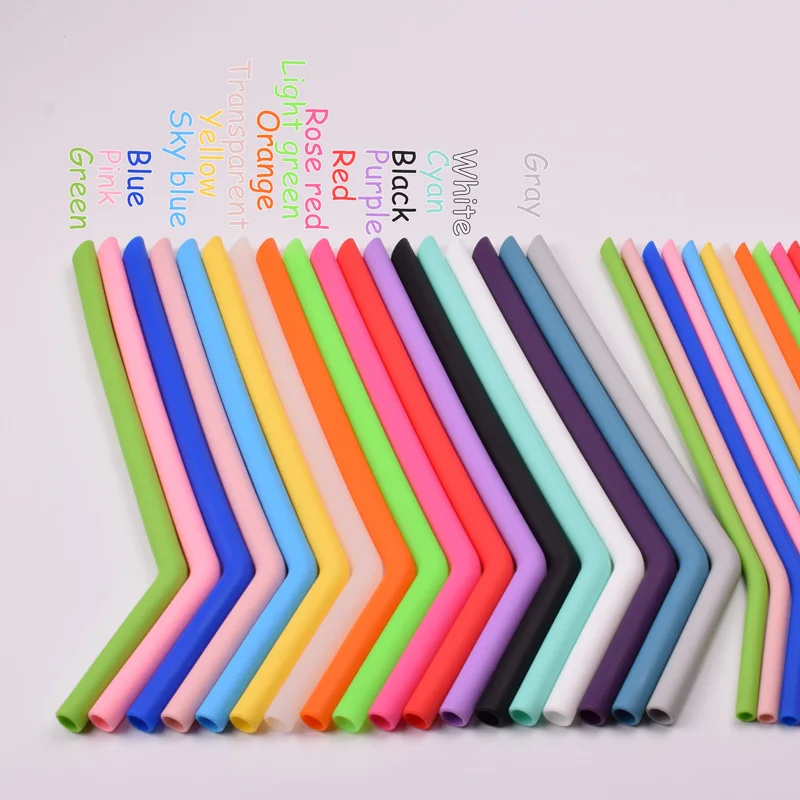 

200pcs/lot Drinking Straws Recycleable Bent Straight Sucker Cup Jar Straws Pipette Food Grade Silicone Straw Kitchen Tools