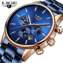 LIGE, люксовый бренд, спортивные кварцевые часы для мужчин, светящиеся стрелки, хронограф, водонепроницаемые, модные часы из нержавеющей стали, Relogio Masculino