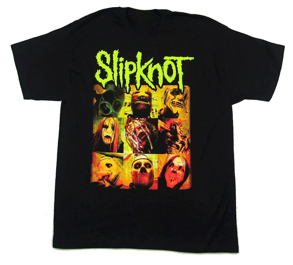 Slipknot зеленый имя и логотип желтый маски черная футболка новая группа товар