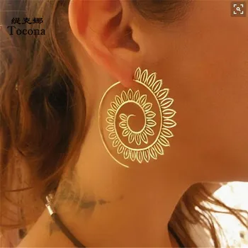 

Tocona Punk Hollow Out Spiral Drop Earrings Women Gold Sliver Color Circle Leaves Piercing Dnagle Earrings Trendy Jewelry 4510