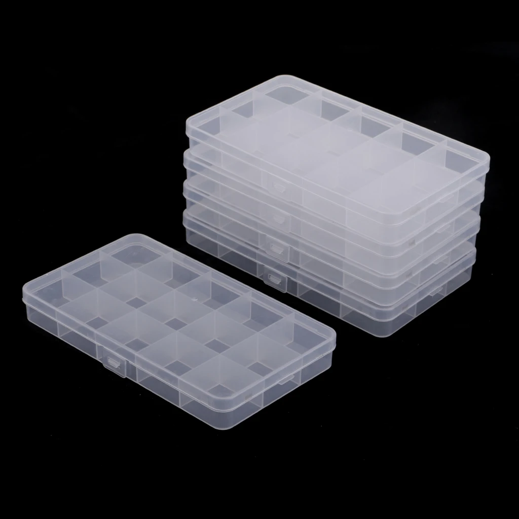 5Packs 15 Grids Clear Small Parts Storage Box Beads Container Organizer Case