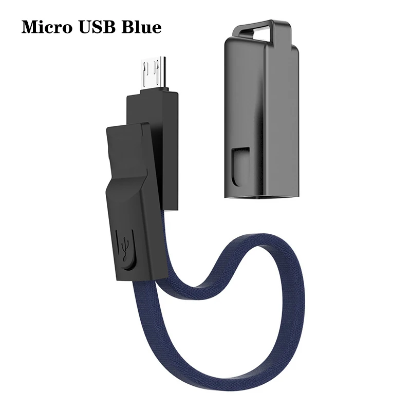 Портативный короткий кабель брелок, зарядное устройство USB для iPhone Xiaomi/type C/Micro USB C шнур Быстрая Зарядка Синхронизация данных кабели для телефонов аксессуар - Цвет: For Micro USB Blue