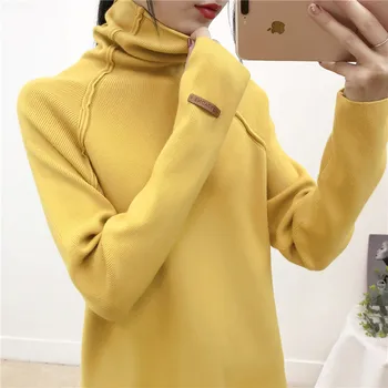 

High Quality Turtleneck Sweater Women Autumn Winter thick Pullover Solid Knitted Sweater Female oversized pile collar Sweater