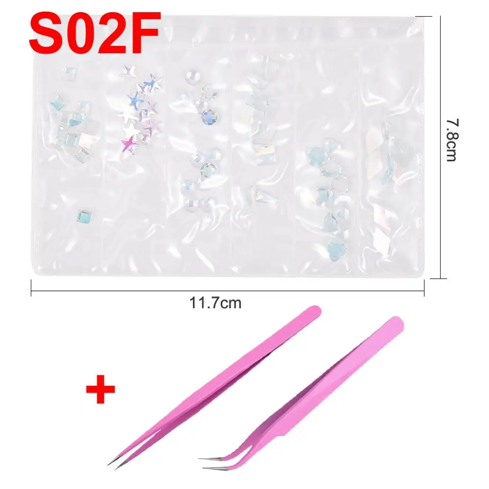 1 упаковка, многоразмерные Стразы для ногтей из смолы, для украшения ногтей, дизайн, хрустальные стразы, амулеты, разноцветные стразы, набор пинцетов - Цвет: S017-002FT
