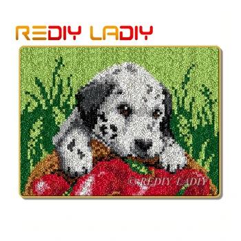 

Latch Hook Rug Kits Crocheting Carpet Rug Puppy Apple Acrylic Yarn Pre-Printed Canvas Cushion Mat DIY Crochet Tapestry Crafts