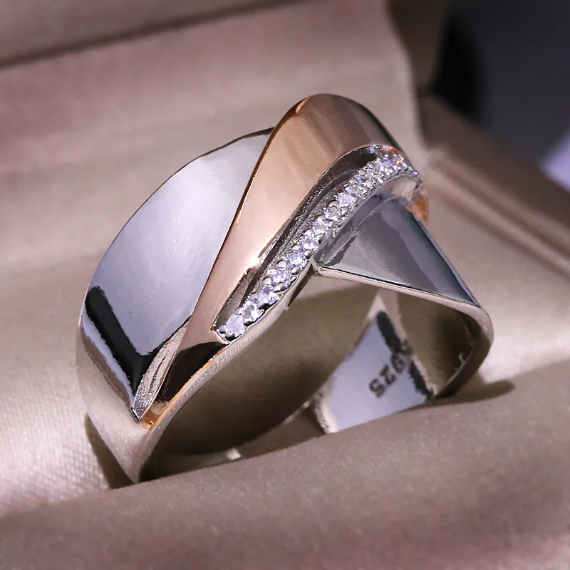 Блестящие украшения женские кольца из серебра 925 пробы с цирконием креативные персонализированные двухцветные крест винтажное серебрянное кольцо подарки на день Святого Валентина