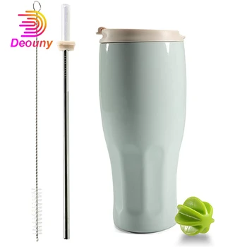 

DEOUNY 750ML Tumbler Stainless Steel Insulated Travel Thermos Mug Cold Or Hot Drinks Coffee Cup With Straw And Brush Drinkware