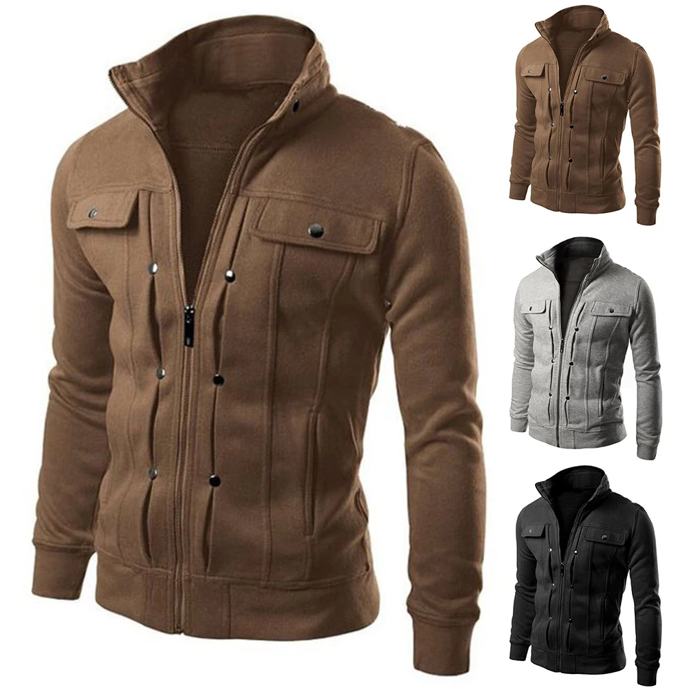 Fashion Men Jacket Coat Plus Size Men Jacket Solid Color Stand Collar Long Sleeve Streetwear Winter Jacket Warm Male куртка