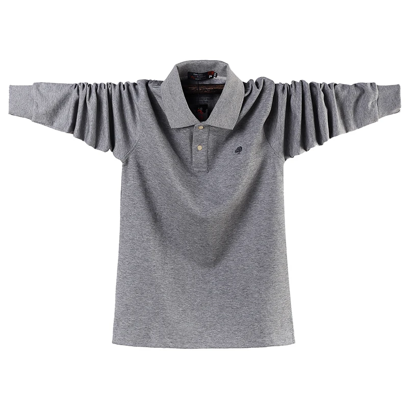 Длинная Мужская рубашка поло, 6XL, Camisa Polo Masculina, фирменная новинка, мужская рубашка свободного кроя с длинным рукавом, вельветовые рубашки поло, повседневные хлопковые поло Hombre - Цвет: No Fleece gray