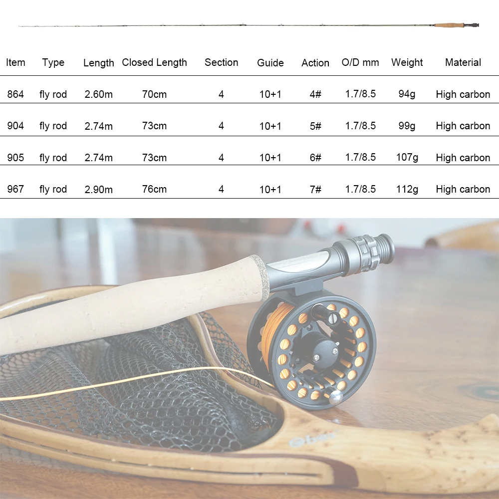 Obei Emerald  Fly Fishing Rod 8/9/10FT Light Weight Travel  Fly Rod Carbon Fiber Rod Medium Fast  4/5/6/7#Action River Fishing