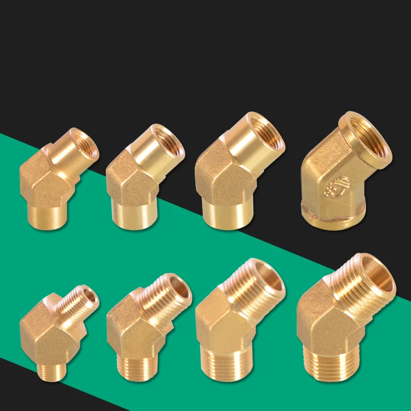 

1Pc Brass Pipe Fittings 45 Degree Equal Elbow Connector Water Fuel Gas Copper Adapter Female/Male Thread BSP 1/8" 1/4" 3/8" 1/2"