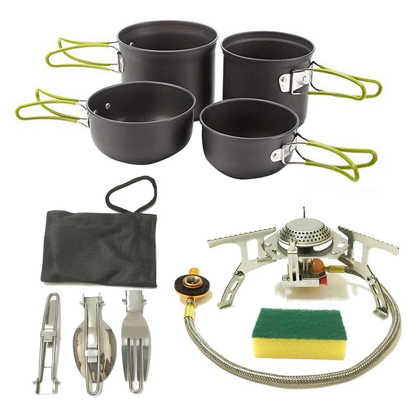 

Camping Cookware Outdoor Cooking Mess Kit Portable Lightweight Pots Pans Water Kettle Set for Backpacking Hiking Trekking Picnic