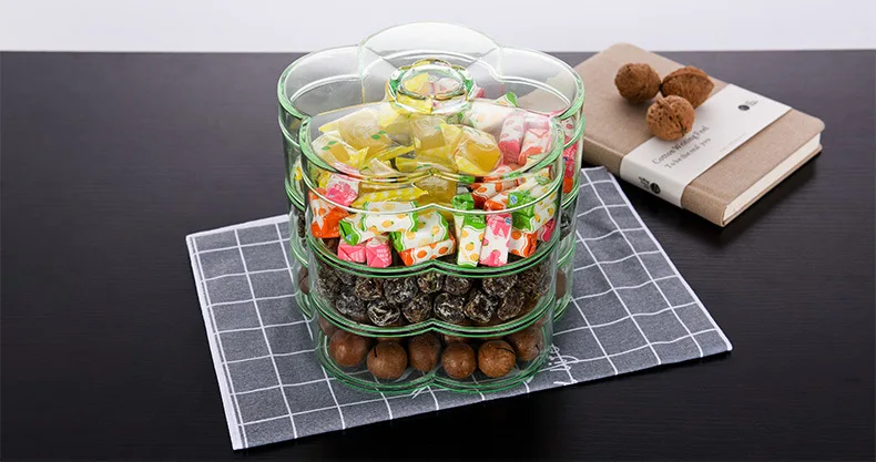 Multi-layered Dried Fruit Box Candy Box Partition with Cover Acrylic Food Storage Tank Stackable Fruit Plates Kitchen Organizer