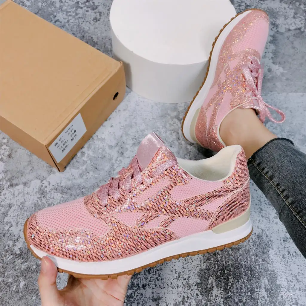

2019 New Women Shoes Sneakers Women Sparkle White Sneakers Shoes Women Fashion Shoes Lace-up Sparkly Shoes