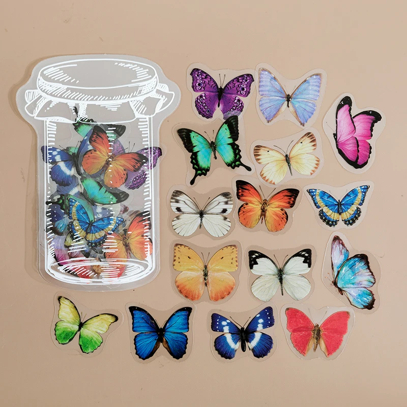 35 pcs Butterfly Flowers leaf Stickers glass container PET Sticker Decorative Diary Scrapbooking accessories collage material best ink for clear stamps Scrapbooking & Stamps