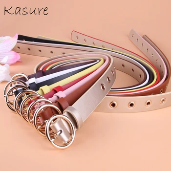 

KASURE Golden Metallic Ring Designer Woman Belt Fashion Punk Street Style Black Belts Lady Female Waistband Dress Decoration
