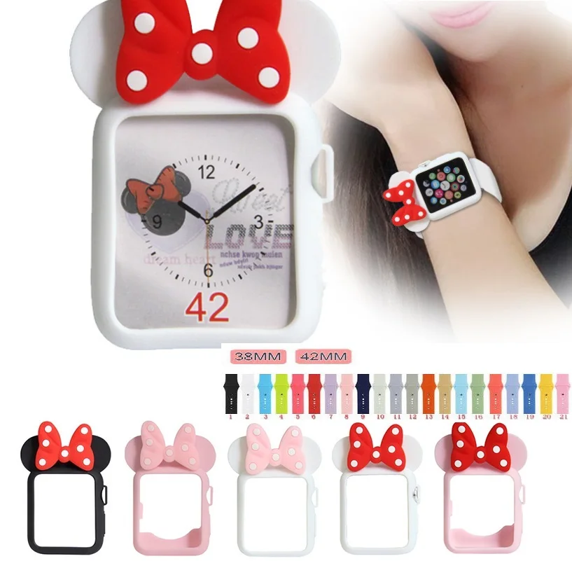 Силиконовый ремешок для Apple Watch band 38 42 40 44 мм Iwatch Series4 3 2 1 Женский Мягкий ТПУ чехол Микки защитный чехол