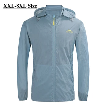 

Plus Size 6XL 7XL 8XL Summer Men's Quick-drying Sun Protection Clothing Light Thin Anti-UV Long Sleeve Hooded Jacket Male Brand