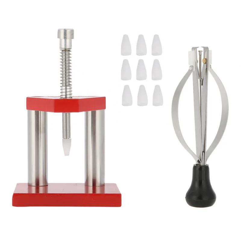 

New Red Watch Tool Hand Plunger Puller Remover Hand Set Fitter Solid Alloy Steel Watch Repair Tool Kit With 10 Plastic Dies