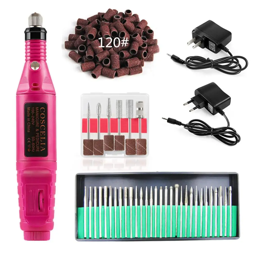 Pink Set C Сверлильный станок для ногтей маникюрный набор фрезы для фрезерования с шлифовальными лентами сверла для ногтей электрические фрезы для маникюра - Цвет: Pink Set C