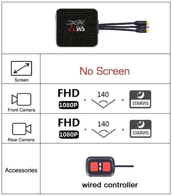 VSYSTO Dual 1080p Full HD Resolution Motorcycle DVR WIFI Dash Camera No Screen Night Vision