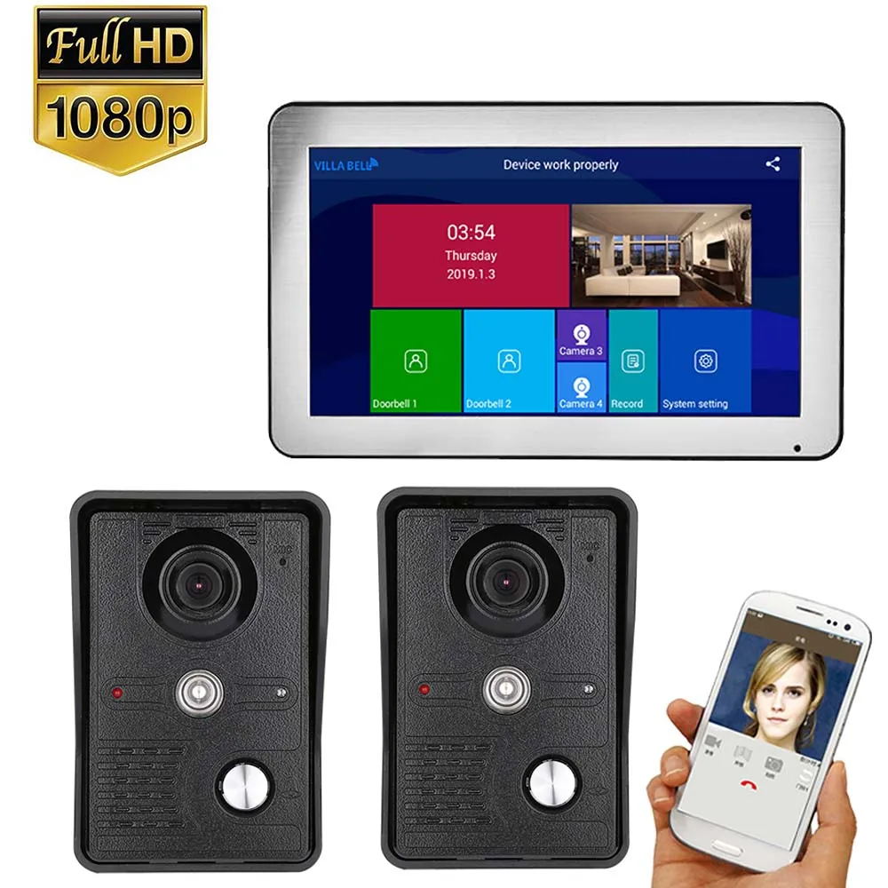 GAMWTER 10 дюймов беспроводной WiFi смарт IP видео домофон система с HD1080P проводной дверной звонок камера, поддержка дистанционного разблокирования - Цвет: 2camera 1monitor