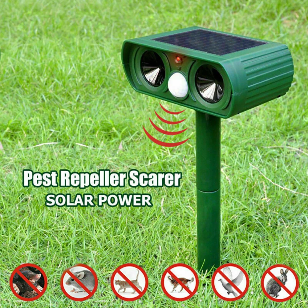 

Outdoor Solar Powered Ultrasonic Repeller Animal Chaser Garden Sensor PIR Cat Dog Bird Sonic Deterrent Scarer Repellent Tool