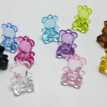 

100 Mixed Colour Transparent Acrylic 3D Bear Charm Pendants 19X14mm
