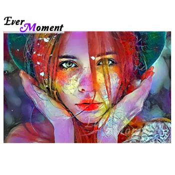 

Ever Moment Diamond Painting Kits Girl Colorful Portrait Full Square Resin Drills Diamond Embroidery Crafts Art Decoration 4Y338