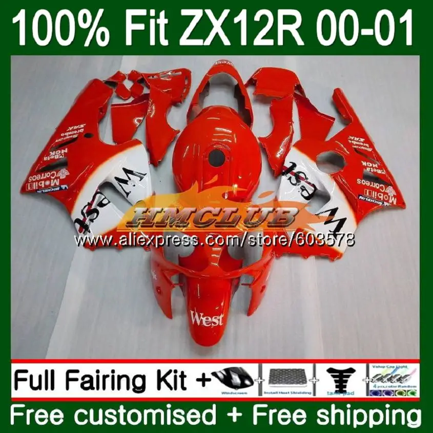 Подходит для литья под давлением для KAWASAKI ZX 1200 1200CC ZX12R 00 01 112CL. 24 красный Запад ZX1200 ZX 12 R 12R ZX-12R 2000 2001 обтекатель oem