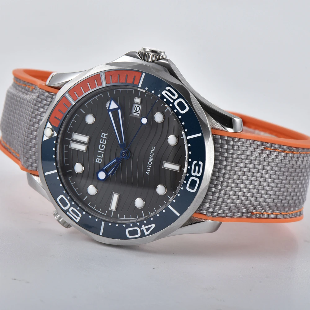 Мужские спортивные часы BLIGER41MM с серым пульсационным циферблатом сине красным
